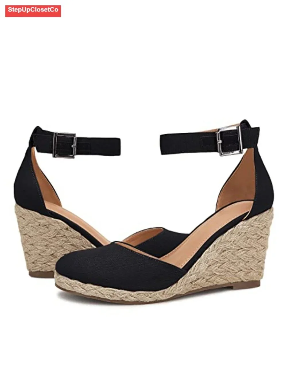 Women's Closed Toe Espadrille Wedge Sandals with Ankle Strap